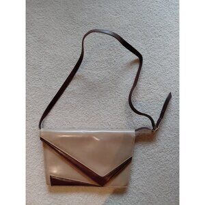 Bruno Magli Vintage Patent Leather Envelope Crossbody Purse Beige Brown